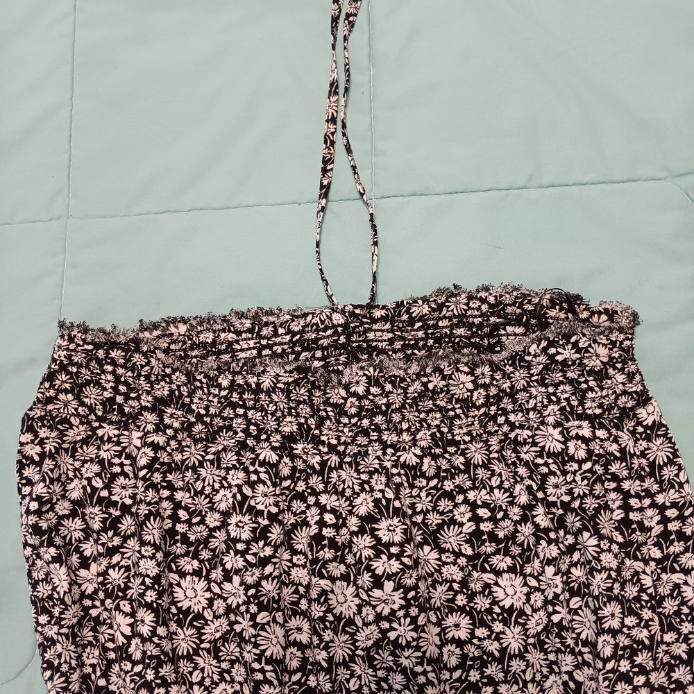 American Eagle Women Halter Tie Black&White Jumpsuit Size Small Frayed Hem - Picture 7 of 15